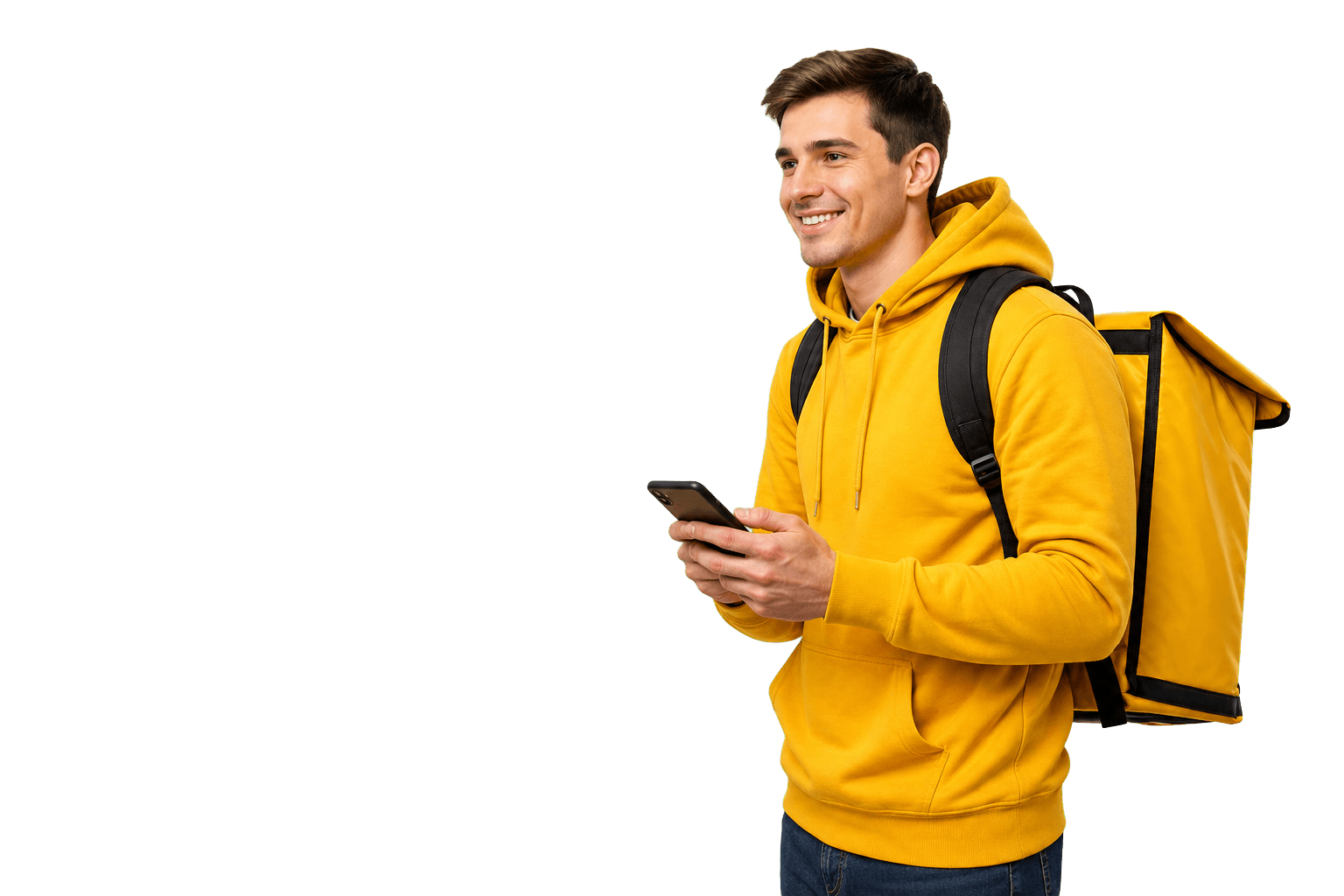 Человек со смартфоном выбирает предложение по работе